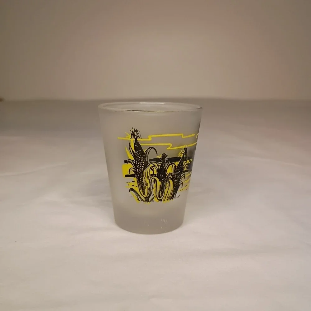 Iowa Frosted‎ Shot Glass Made in Taiwan Souvenir Corn Tractor Farm